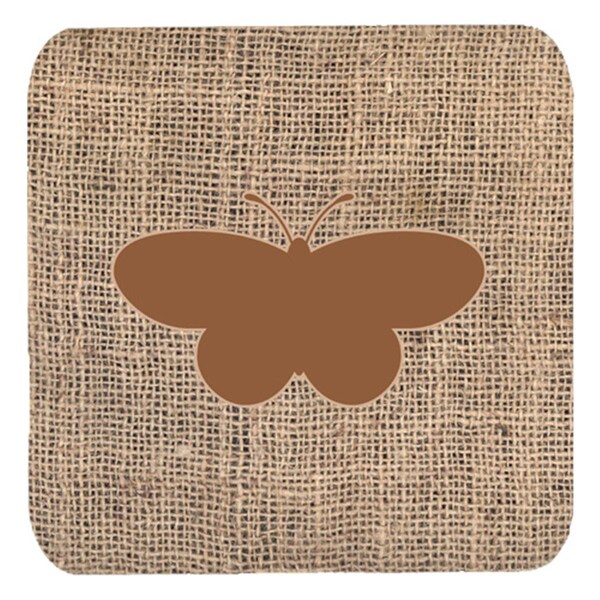Carolines Treasures Butterfly Burlap And Brown Foam Coasters- Set of 4 - BB1051-BL-BN-FC
