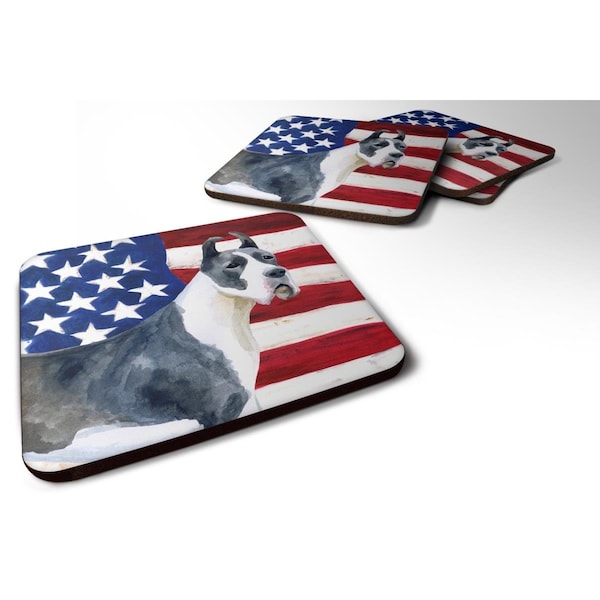 Carolines Treasures Harlequin Great Dane Patriotic Foam Coaster, 3.5 x 3.5 in., 4PK - BB9643FC