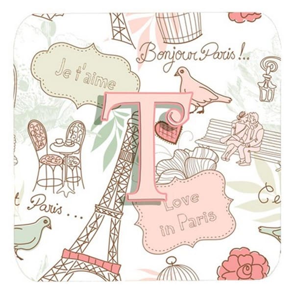 Carolines Treasures Letter T Love In Paris Pink Foam Coasters- Set of 4 - CJ2002-TFC