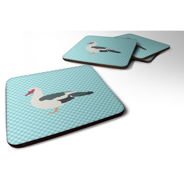 Carolines Treasures Muscovy Duck Blue Check Foam Coaster, Set of 4 - BB8038FC