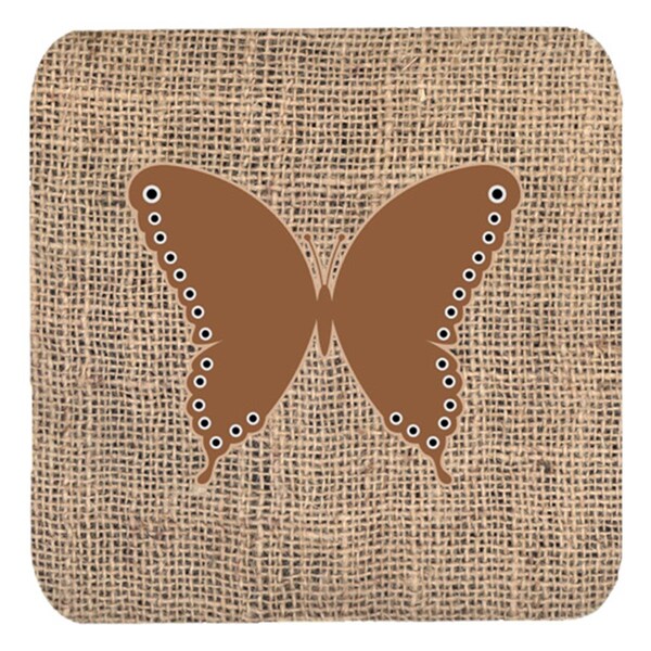 Carolines Treasures Butterfly Burlap And Brown Foam Coasters- Set of 4 - BB1036-BL-BN-FC