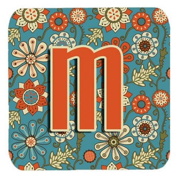 Carolines Treasures Letter M Flowers Retro Blue Foam Coasters- Set of 4 - CJ2012-MFC