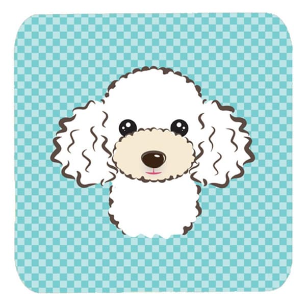 Carolines Treasures 3.5 x 3.5 In. Checkerboard Blue White Poodle Foam Coasters- Set of 4 - BB1195FC
