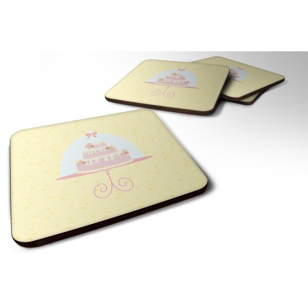 Carolines Treasures 3 Tier Cake on Yellow Foam Coasters - Set of 4 - BB7291FC