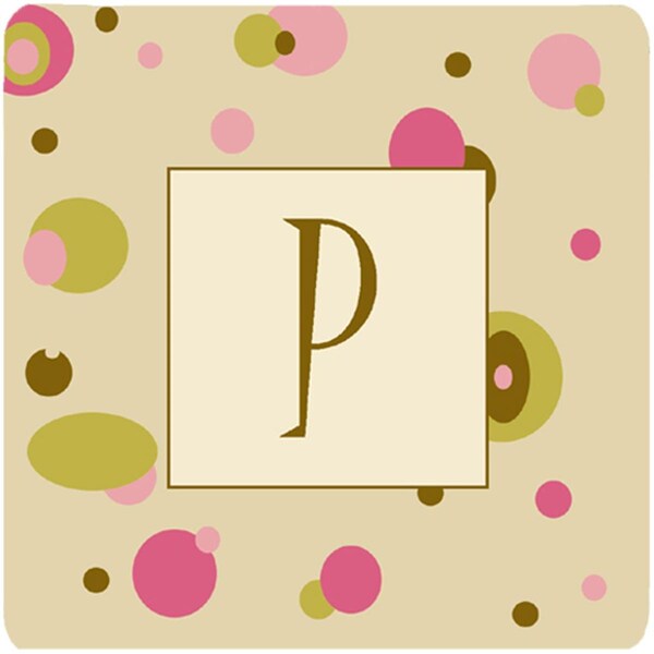 Carolines Treasures Monogram - Tan Dots Foam Coasters Initial Letter P- Set of 4 - CJ1004-PFC