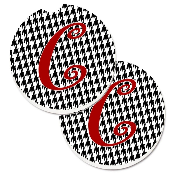 Carolines Treasures Monogram Initial C Houndstooth Black Cup Holder Car Coaster, 2PK - CJ1035-CCARC