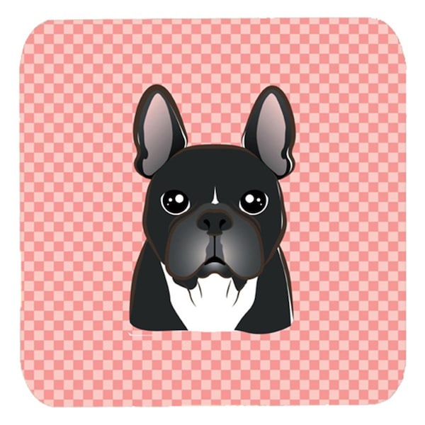 Carolines Treasures 3.5 x 3.5 In. Checkerboard Pink French Bulldog Foam Coasters- Set of 4 - BB1227FC