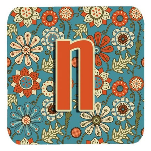 Carolines Treasures Letter N Flowers Retro Blue Foam Coasters- Set of 4 - CJ2012-NFC