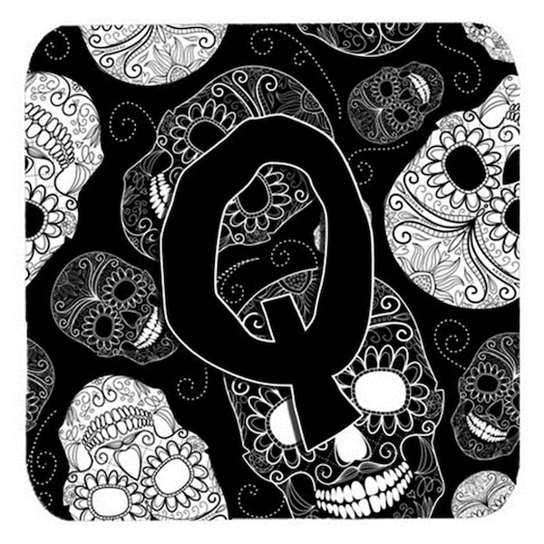 Carolines Treasures Letter Q Day Of The Dead Skulls Black Foam Coasters- Set of 4 - CJ2008-QFC