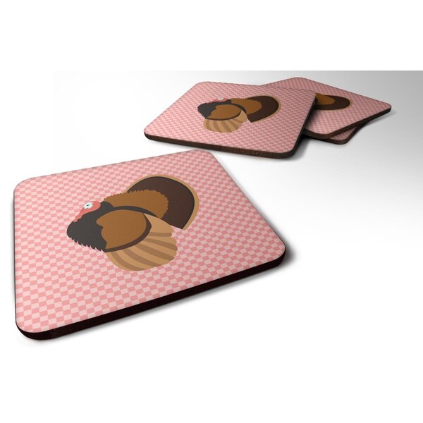 Carolines Treasures Bronze Turkey Pink Check Foam Coaster, Set of 4 - BB7986FC