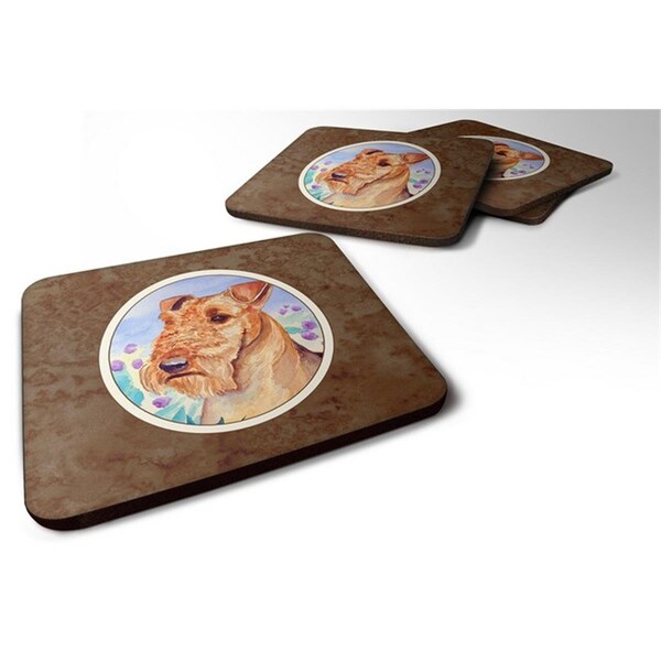 Carolines Treasures Airedale Terrier in Flowers Foam Coaster, Set of 4 - 7007FC
