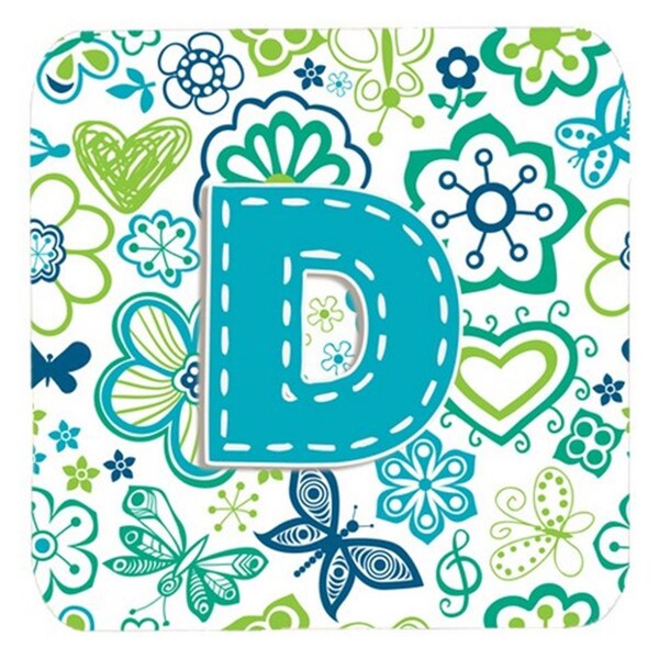 Carolines Treasures Letter D Flowers And Butterflies Teal Blue Foam Coasters- Set of 4 - CJ2006-DFC