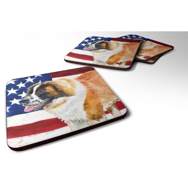 Carolines Treasures Saint Bernard Patriotic Foam Coaster, 3.5 x 3.5 in. - Set of 4 - BB9679FC