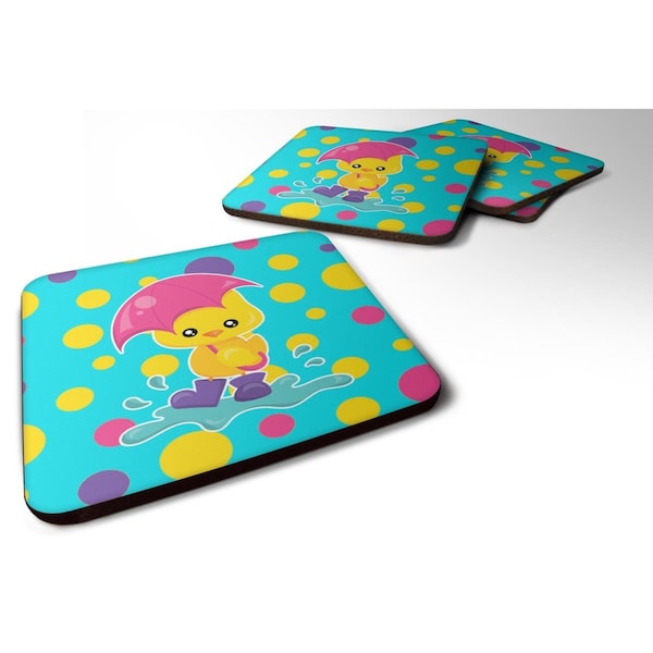 Carolines Treasures Duck in the Rain on Polkadots Foam Coasters - Set of 4 - BB7101FC