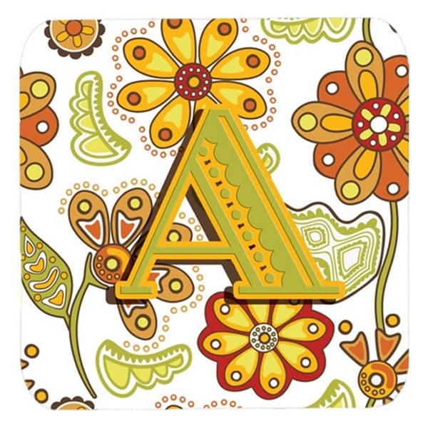 Carolines Treasures Letter A Floral Mustard And Green Foam Coasters- Set of 4 - CJ2003-AFC