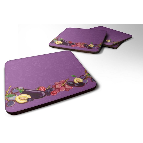 Carolines Treasures Fruits and Vegetables in Purple Foam Coaster, Set of 4 - BB5132FC