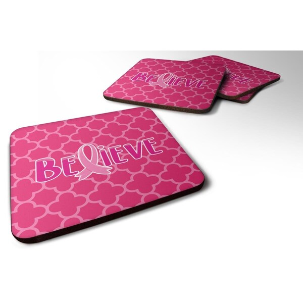 Carolines Treasures Breast Cancer Awareness Ribbon Believe Foam Coasters - Set of 4 - BB6980FC