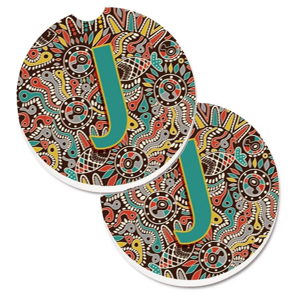 Carolines Treasures Letter J Retro Tribal Alphabet Initial Cup Holder Car Coaster, 2PK - CJ2013-JCARC