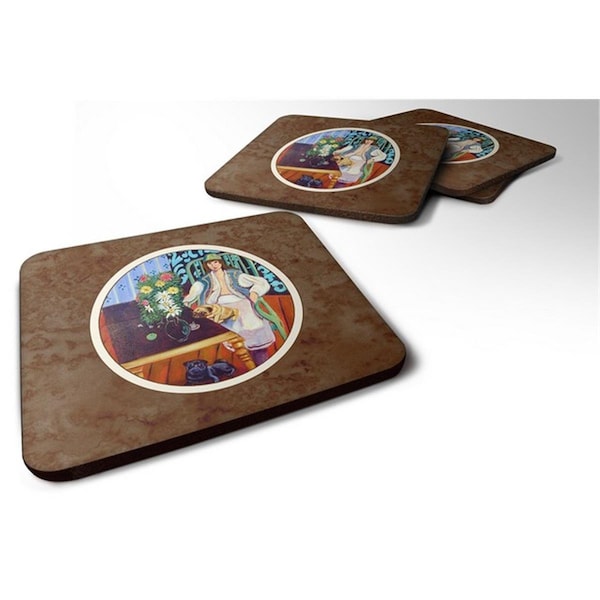 Carolines Treasures Lady with Her Pug Foam Coaster, 3.5 x 0.25 x 3.5 in. - Set of 4 - 7265FC