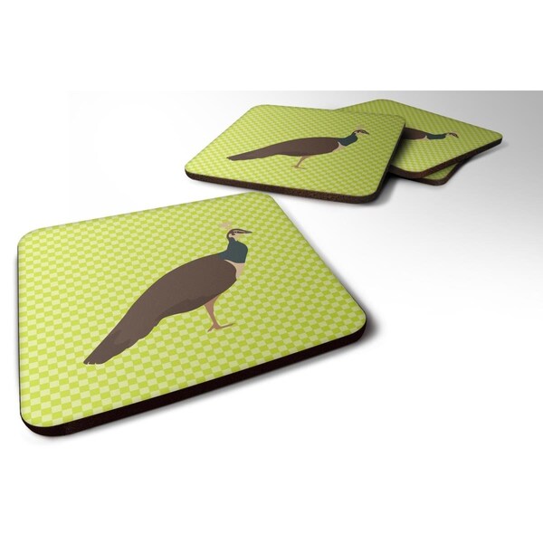 Carolines Treasures Indian Peahen Peafowl Green Foam Coaster, Set of 4 - BB7753FC