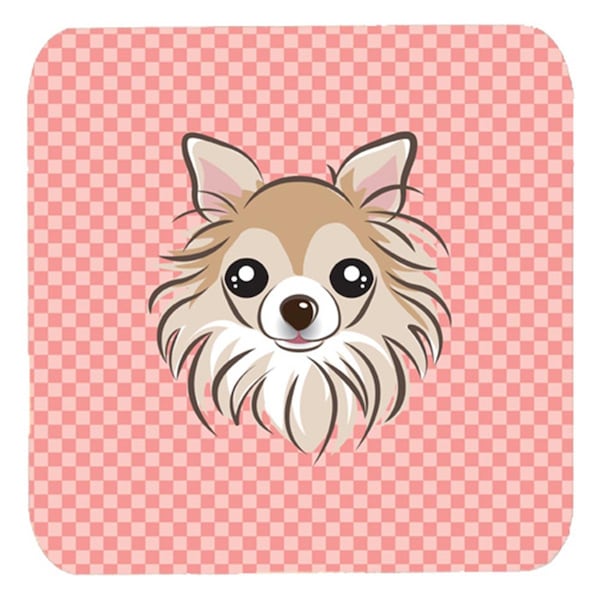 Carolines Treasures 3.5 x 3.5 In. Checkerboard Pink Chihuahua Foam Coasters- Set of 4 - BB1251FC