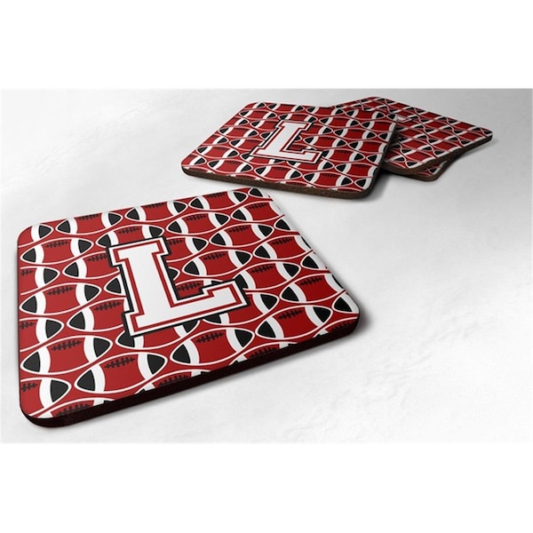 Carolines Treasures Letter L Football Cardinal and White Foam Coaster, Set of 4 - CJ1082-LFC