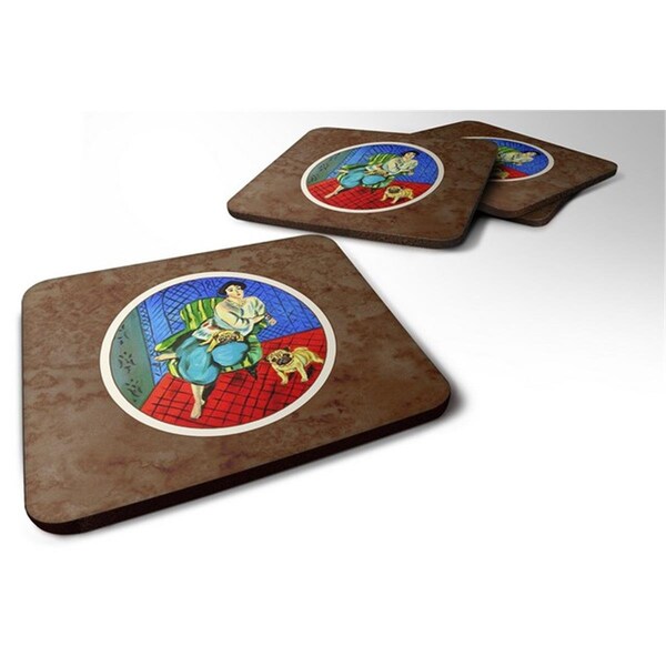 Carolines Treasures Lady with Her Fawn Pug Foam Coaster, Set of 4 - 7072FC