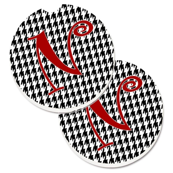 Carolines Treasures Monogram Initial N Houndstooth Black Cup Holder Car Coaster, 2PK - CJ1035-NCARC