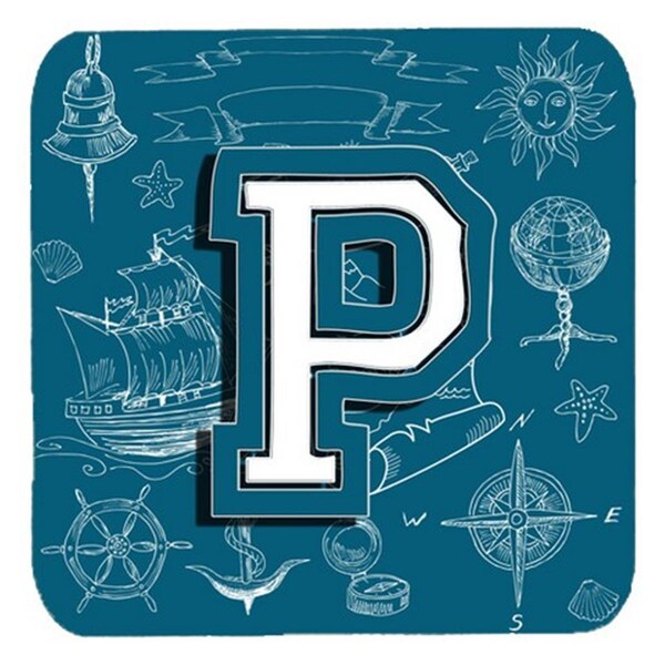 Carolines Treasures Letter P Sea Doodles Initial Alphabet Foam Coasters- Set of 4 - CJ2014-PFC