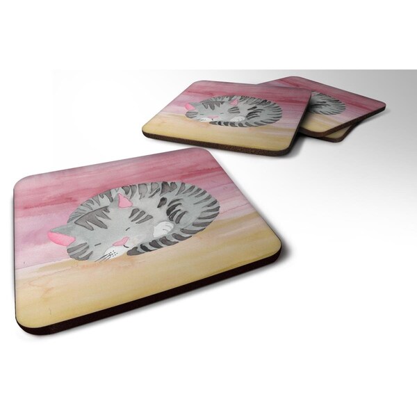 Carolines Treasures Sleeping Grey Cat Watercolor Foam Coasters - Set of 4 - BB7353FC