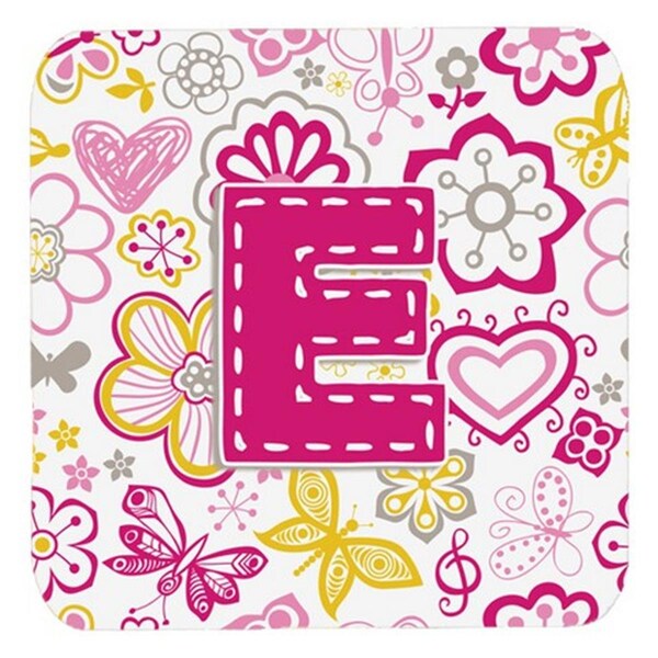 Carolines Treasures Letter E Flowers And Butterflies Pink Foam Coasters- Set of 4 - CJ2005-EFC