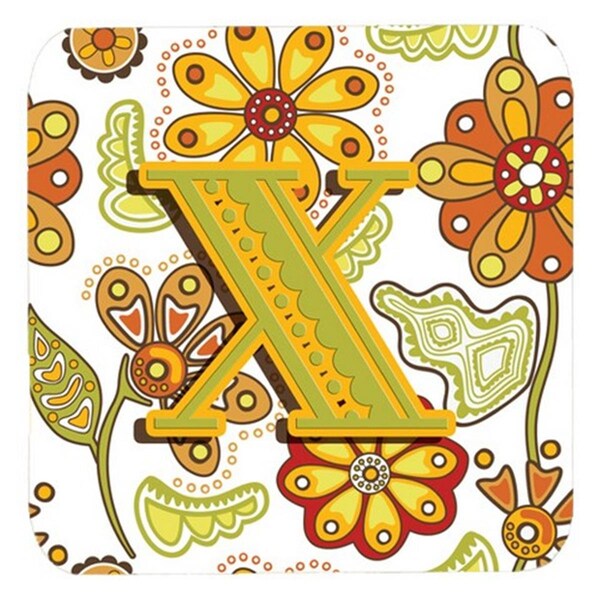 Carolines Treasures Letter x Floral Mustard And Green Foam Coasters- Set of 4 - CJ2003-XFC