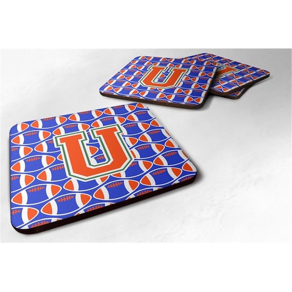 Carolines Treasures Letter U Football Green, Blue and Orange Foam Coaster - Set of 4 - CJ1083-UFC