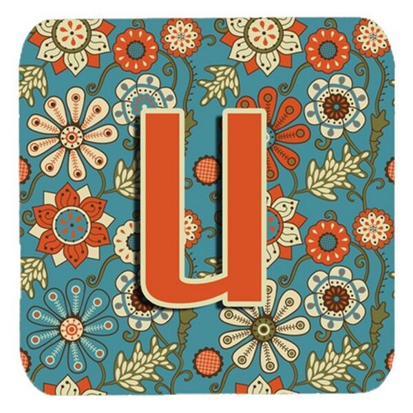 Carolines Treasures Letter U Flowers Retro Blue Foam Coasters- Set of 4 - CJ2012-UFC