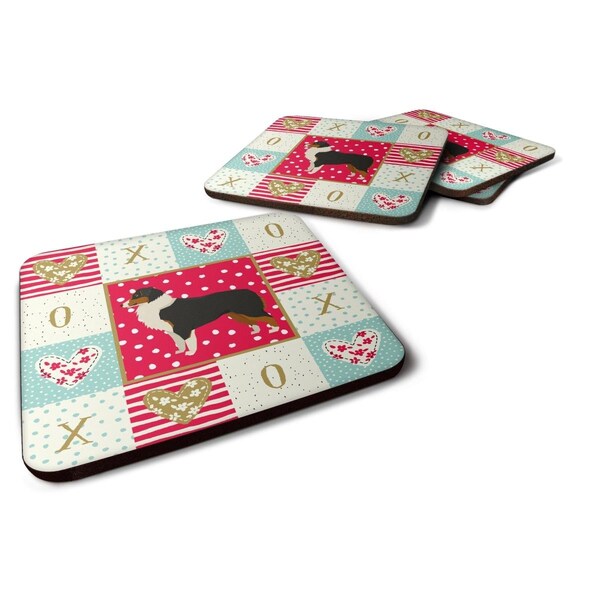 Carolines Treasures 3.5 x 3.5 in. Australian Shepherd Love Foam Coaster, 4PK - CK5906FC