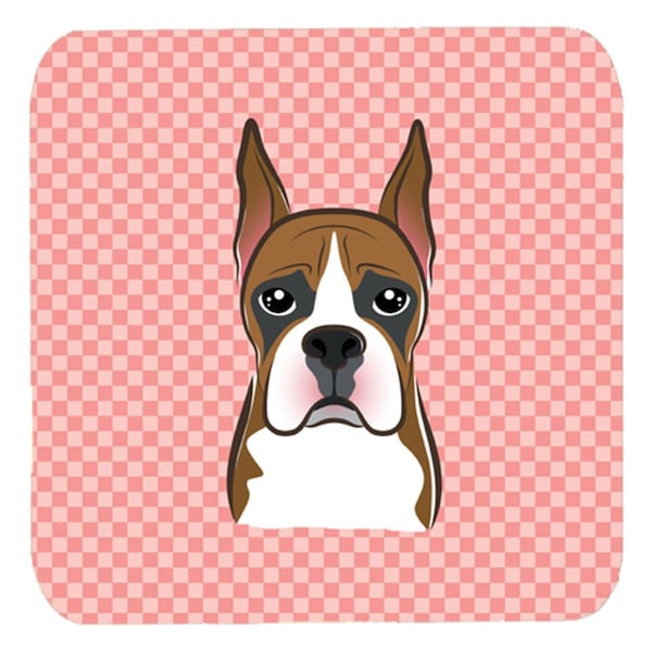 Carolines Treasures 3.5 x 3.5 In. Checkerboard Pink Boxer Foam Coasters- Set of 4 - BB1223FC