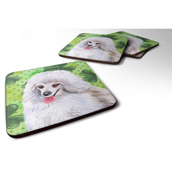 Carolines Treasures Medium White Poodle St.Patricks Foam Coaster, 3.5 x 3.5 in., 4PK - BB9857FC