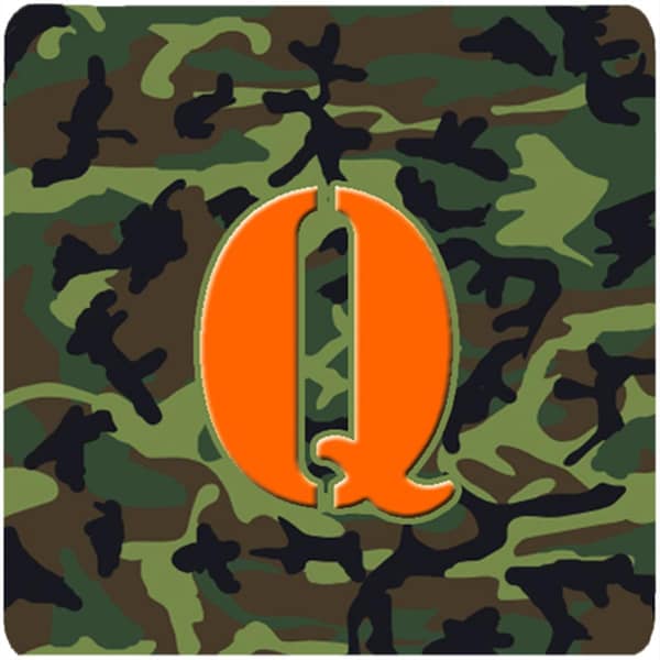 Carolines Treasures Monogram - Camo Green Foam Coasters- Initial Letter Q, 3.5 x 3.5 in., 4PK - CJ1030-QFC