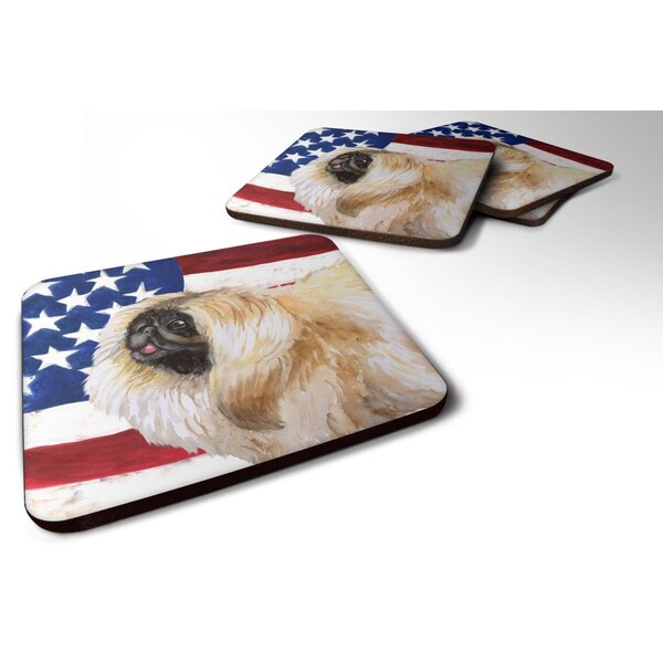 Carolines Treasures Pekingese Patriotic Foam Coaster, 3.5 x 3.5 in. - Set of 4 - BB9681FC