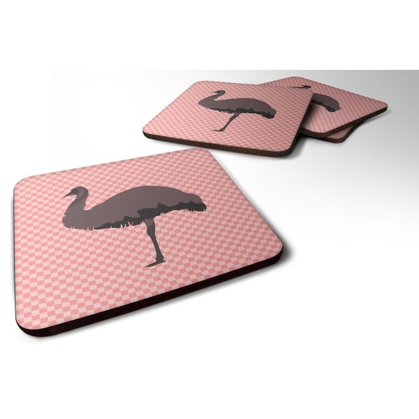 Carolines Treasures Emu Pink Check Foam Coaster, Set of 4 - BB7922FC