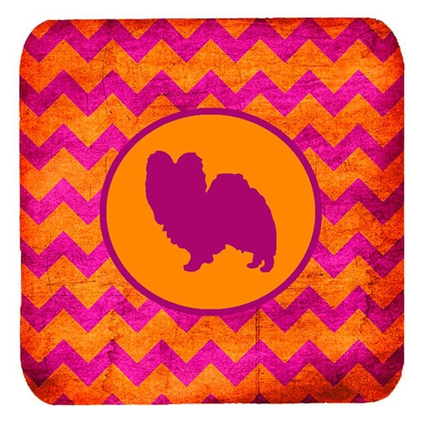 Carolines Treasures Papillon Chevron Pink And Orange Foam Coasters- Set of 4 - SDK1105-B-FC