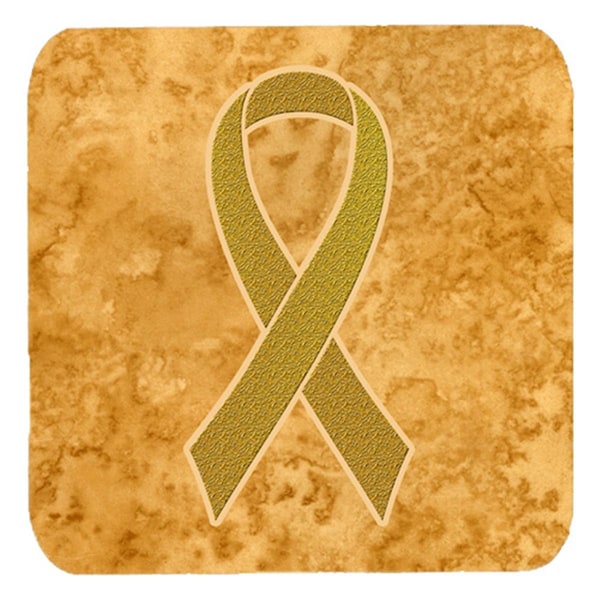 Carolines Treasures 3.5 x 3.5 In. Gold Ribbon for Childhood Cancers Awareness Foam Coasters, 4PK - AN1209FC