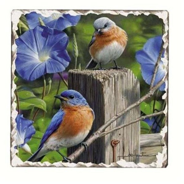 Counterart Counter Art CART11180 Bluebirds Number 3 Single Tumbled Tile Coaster - CART11180