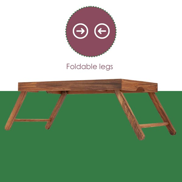 Home Basics Home Basics Folding Multi-Purpose Rustic Bed Tray with Carved Handles, Pine - ZOR96226