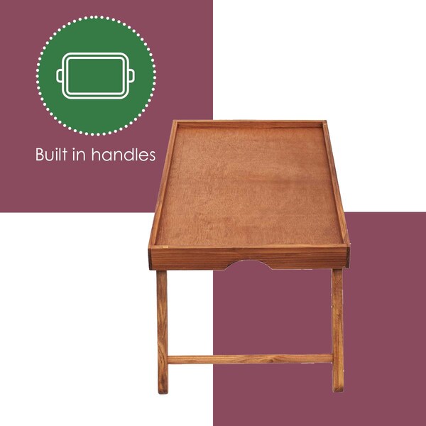 Home Basics Home Basics Folding Multi-Purpose Rustic Bed Tray with Carved Handles, Pine - ZOR96226