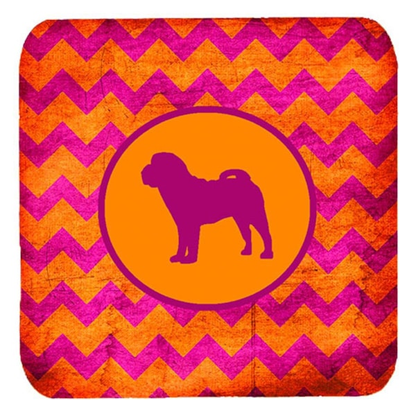 Carolines Treasures Shar Pei Chevron Pink And Orange Foam Coasters- Set of 4 - SDK1124-B-FC