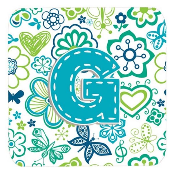 Carolines Treasures Letter G Flowers And Butterflies Teal Blue Foam Coasters- Set of 4 - CJ2006-GFC