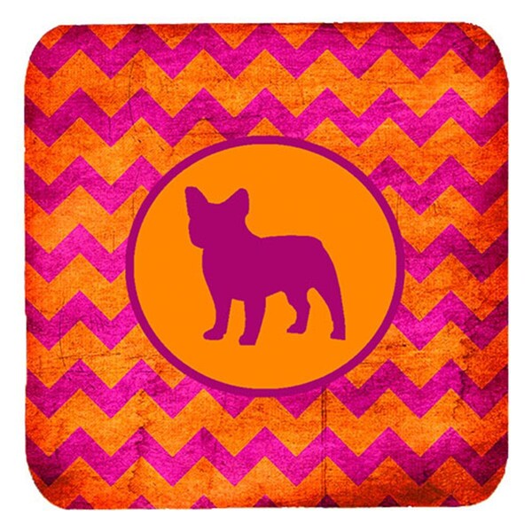 Carolines Treasures French Bulldog Chevron Pink And Orange Foam Coasters- Set of 4 - SDK1128-B-FC