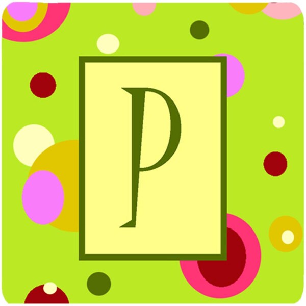 Carolines Treasures Monogram - Green Foam Coasters Initial Letter P- Set of 4 - CJ1010-PFC