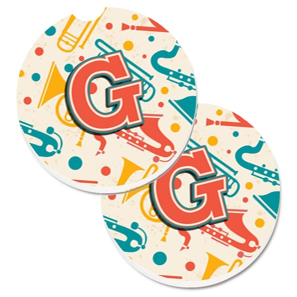 Carolines Treasures Letter G Retro Teal Orange Musical Instruments Initial Cup Holder Car Coaster, 2PK - CJ2001-GCARC